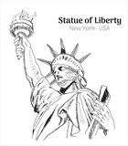 Fototapeta Nowy Jork - Statue of Liberty, new york- usa hand drawing vector illustration 
