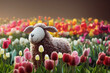 easter sheep with tulips