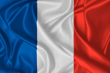 France National Flag Blowing In The Wind On Fabric Texture