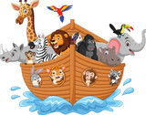 Fototapeta Dinusie - Cartoon noah ark with animals