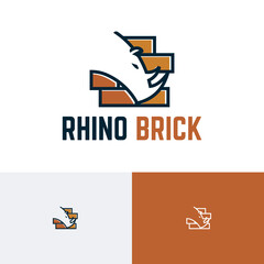 Wall Mural - Rhino Brick Rhinoceros Wild Animal Strong Construction Wall Logo