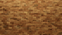 Rectangular, 3D Mosaic Tiles Arranged In The Shape Of A Wall. Wood, Natural, Blocks Stacked To Create A Soft Sheen Block Background. 3D Render