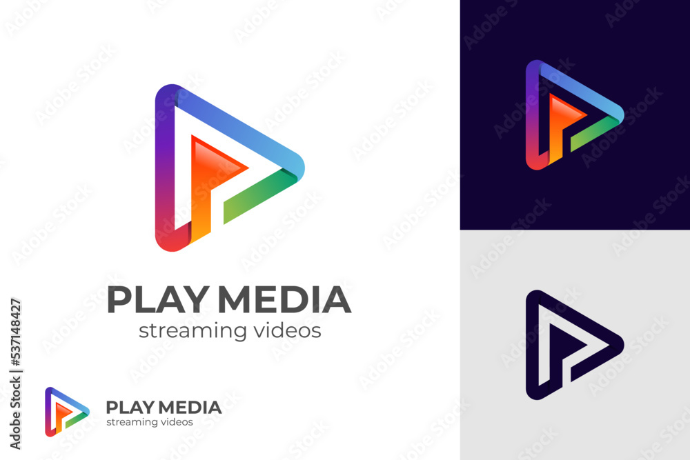 Play button media music icon logo design, colorful media play ...