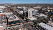 Chandler, Arizona, USA - January 4, 2022: Afternoon Sunlight Shines On The Urban Core Of Downtown Chandler.