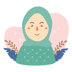 Wall Mural - cute hijab muslim cartoon character