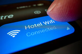 Fototapeta  - Connect smartphone to hotel wifi