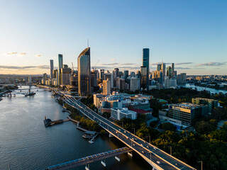 Poster - Aerial view of Brisbane city in Australia at sunset