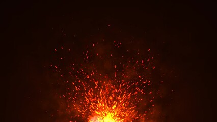 Wall Mural - Fire Particle sparks Background. Particle background animation, Futuristic mysterious flowing digital particles wave de-focus virtual reality abstract cyber space environment background. 