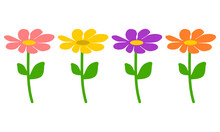Set Cute Mexican Aster Or Cosmos Flowers Cartoon Hand Drawing Doodle Icon Vector Design.