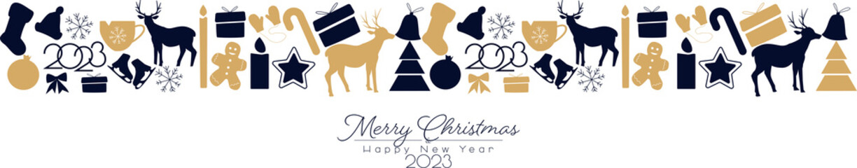 Canvas Print - Merry Christmas and Happy New Year 2023 png banner.