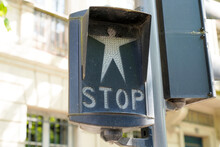 Stop Walk Traffic Sign Light Pedestrian Crossing In City Center