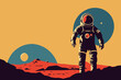 © Dominik Guzei/Wirestock Creators - Digital vector illustration of an astronaut on mars on orange colors background