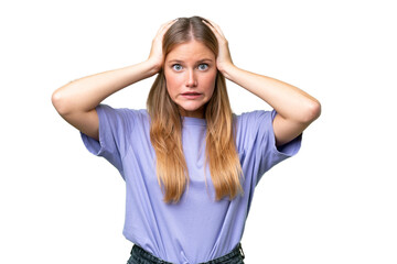 Wall Mural - Young beautiful woman over isolated background doing nervous gesture