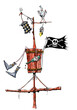A hand drawn sketch cartoon of a drunken sailor pirate and bird in the crow's nest with copy space for your text