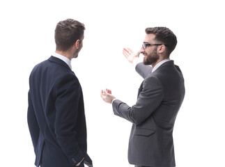 Wall Mural - rear view. two businessmen looking at copy space