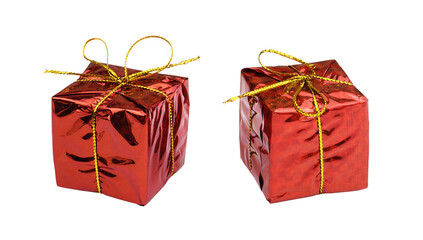 Wall Mural - Set of gift boxes wrapped in red paper isolated