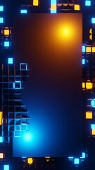 Aufkleber - Vertical 3D rendered loop video with copy space template. Moving cubes wallpaper under rectangular space for texts.  Empty rectangle with abstract waves. 3D rendering