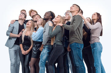 Wall Mural - large group of diverse young people looking up hopefully