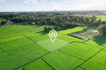 Wall Mural - land plot in aerial view. identify registration symbol of vacant area for map. that property, real e