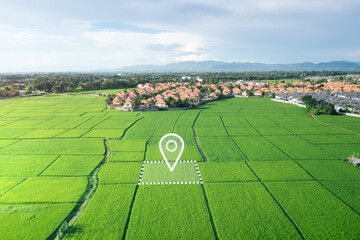 Wall Mural - land plot in aerial view. gps registration survey of property, real estate for map with location, ar
