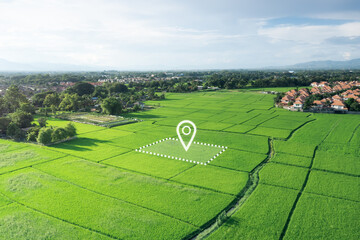 Wall Mural - land plot in aerial view. gps registration survey of property, real estate for map with location, ar