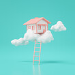 3d render of dream house on the clouds with ladder isolated on green.