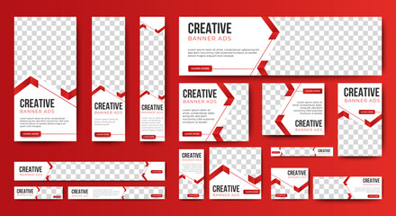 Wall Mural - multipurpose web banners template design set. creative red horizontal, vertical, header, square back