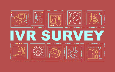 Sticker - IVR survey word concepts red banner. Customer feedback method. Infographics with editable icons on color background. Isolated typography. Vector illustration with text. Arial-Black font used