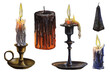 Set of vintage ritual wax candles with candlesticks