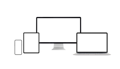 Poster - Computer displays and mobile devices isolated mockup for responsive design promotion. PNG transparent