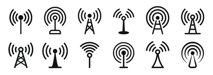 Aufkleber - Antenna tower icon collection. Wireless radio signal symbol set. Vector illustration.