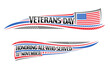 Vector border for Veterans Day with empty copy space for congratulation text, greeting card with illustration of american flag, red decorative stars, unique lettering for words veterans day on white