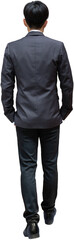 Rear view of young asian business man in formal suit