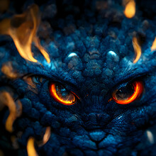 Blue Dragon Fantasy Close-up Face In A Fire Close Up Of A Head 