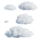 Fototapeta Przestrzenne - 3d render, set of abstract fluffy clouds isolated on transparent background, cumulus clip art collection