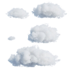 3d render, set of abstract fluffy clouds isolated on transparent background, cumulus clip art collec