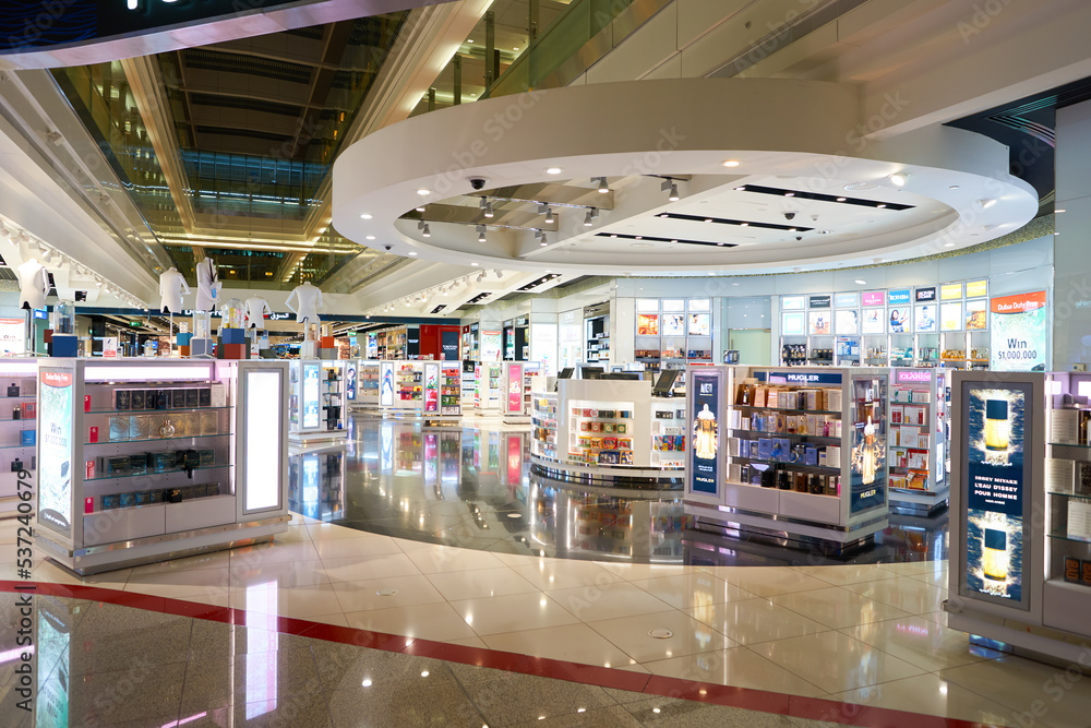 DUBAI, UAE - CIRCA NOVEMBER, 2016: duty free at Dubai International ...