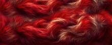 Digital Illustration Of Red Furry Texture. Macro Closeup Of Soft Textured Fibre Coat Design. Decorative And Elegant Red Luxury Animal Fur. Expensive Coat Material Pattern.