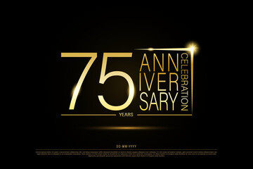 Wall Mural - 75 years golden anniversary gold logo on black background, vector design for celebration.