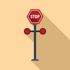 Stop sign barrier icon flat vector. Train road. Safety gate