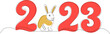 2023 year with rabbit one continuous line drawing, isolated vector