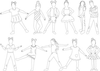 Wall Mural - dancing kids sketch ,outline icon isolated vector