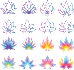 Wall Mural - Lotus sacral flowers set vector illustration. Spiritual symbols.