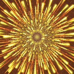 Wall Mural - Shining glowing golden mandala background. Sacral illustration.