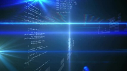 Animation of data processing and binary coding on black background