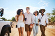 © Siphosethu Fanti/peopleimages.com - Travel, diversity and friends on a road trip for happy summer holidays, vacation and sunny caravan adventure as tourists. Smile, men and young women walking outdoors enjoying nature in Australia