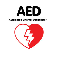 Sticker - AED,automated external defibrillator / aed sign with heart and electricity symbol flat vector icon	