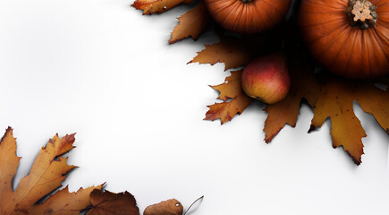 Wall Mural - a thanksgiving autumn harvest background of pumpkins, pears and leaves on a transparent background w