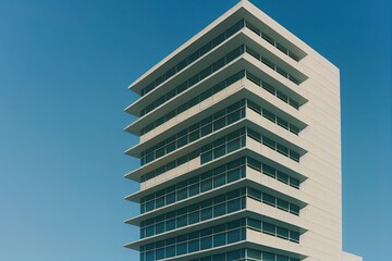 Poster - Modern apartment building on a sunny day with a blue sky. Facade of a modern apartment building. Digital illustration