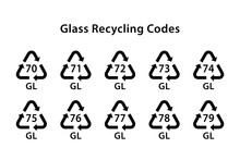 Glass Recycling Codes, Set Of Glass Recycling Symbol Special Icon For Sorting And Recycling, Black Filled Packing Vector Illustration